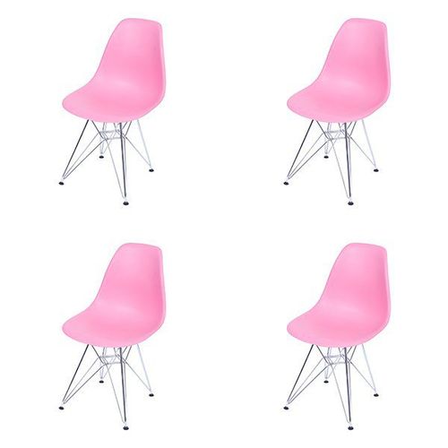 Conjunto com 4 Cadeiras Dkr Eames Polipropileno Base Eiffel Ferro Rosa Inovakasa