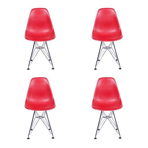 Conjunto com 4 Cadeiras Dkr Eames Polipropileno Base Eiffel Ferro Vermelha Inovakasa