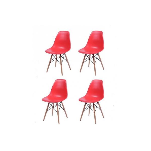 Conjunto com 4 Cadeiras Dkr Polipropileno Base Eiffel Madeira Vermelha - Inovakasa