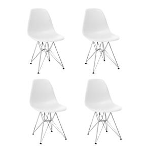 Conjunto com 4 Cadeiras Eames Eiffel Base Metal - BRANCO