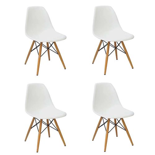 Conjunto com 4 Cadeiras Eames Eiffel Branco Base Madeira