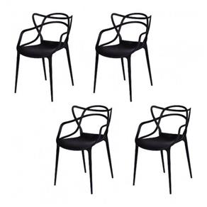 Conjunto com 4 Cadeiras Solna Allegra de Policarbonato Inovakasa - PRETO