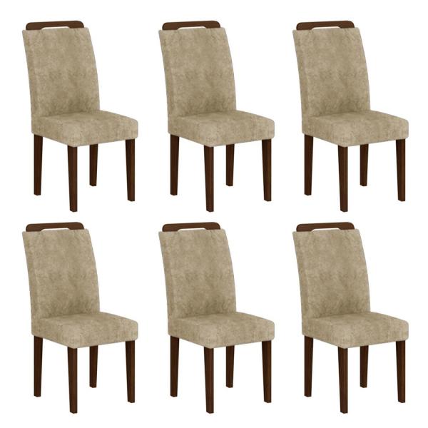 Conjunto com 6 Cadeiras Athenas Suede Amassado Castor e Chocolate - Rufato
