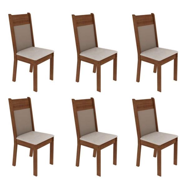 Conjunto com 6 Cadeiras de Jantar Denver Suede Rústico e Pérola - Madesa