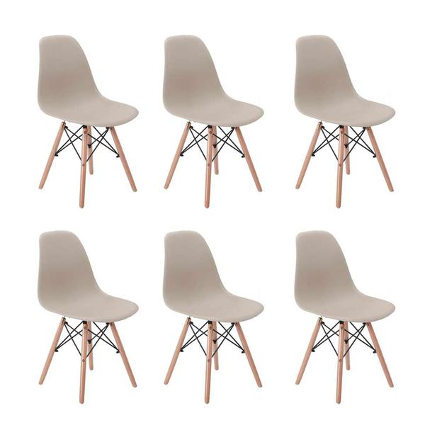 Conjunto com 6 Cadeiras Eames Eiffel Base Madeira Fendi Bege - Mobly
