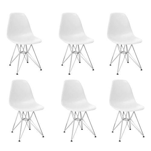 Conjunto com 6 Cadeiras Eames Eiffel Branco Base Metal