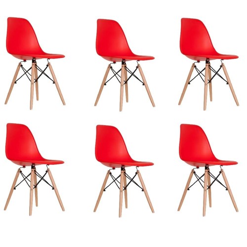 Conjunto com 6 Cadeiras Eames Vermelho - Tricae