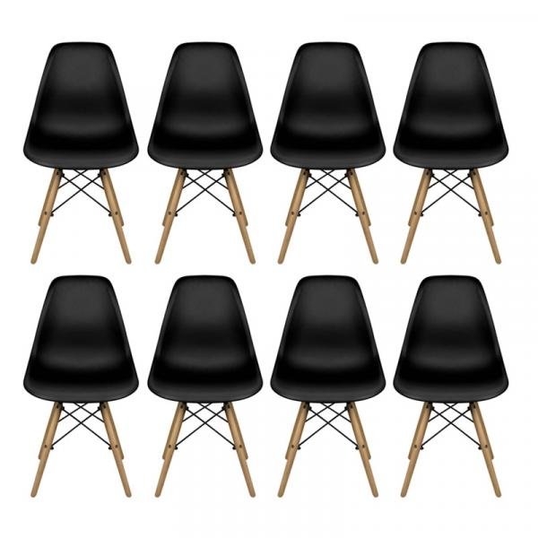 Conjunto com 8 Cadeiras Dkr Eames Polipropileno Base Eiffel Madeira Preta Inovakasa