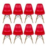 Conjunto com 8 Cadeiras Dkr Eames Polipropileno Base Eiffel Madeira Vermelha Inovakasa