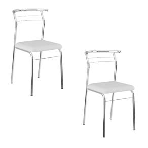 Conjunto com 2 Cadeiras 1708 em Napa Branca com Estrutura Cromada - Branco