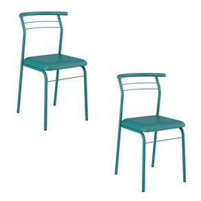 Conjunto com 2 Cadeiras 1708 em Napa Turquesa com Estrutura Turquesa - Verde Cinza