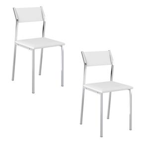 Conjunto com 2 Cadeiras 1709 em Napa Branca com Estrutura Cromada - Branco