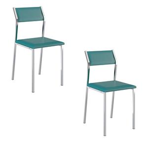 Conjunto com 2 Cadeiras 1709 em Napa com Estrutura Cromada - Azul Bebê