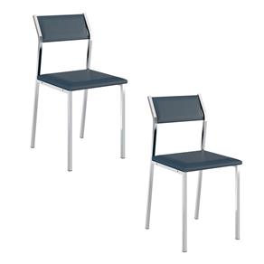 Conjunto com 2 Cadeiras 1709 em Napa com Estrutura Cromada - Azul Marinho