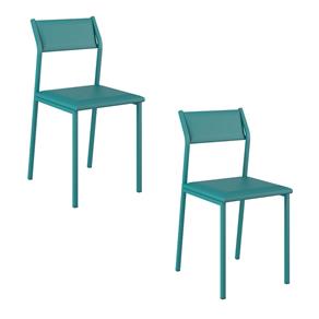 Conjunto com 2 Cadeiras 1709 em Napa Turquesa com Estrutura Turquesa - Verde Cinza