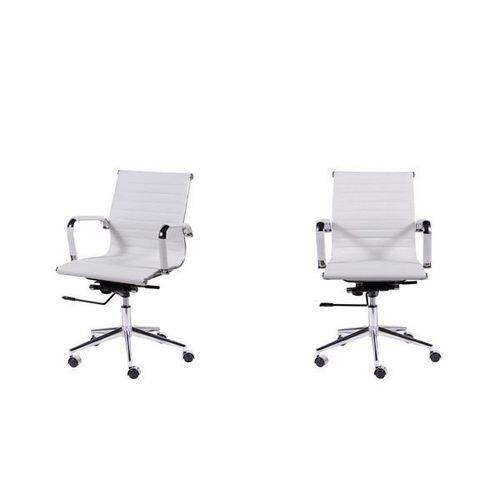 Conjunto com 2 Cadeiras de Escritório Esteirinha Charles Eames Pu Baixa Branca Inovakasa