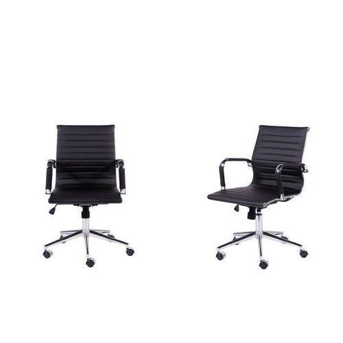Conjunto com 2 Cadeiras de Escritório Esteirinha Charles Eames Pu Baixa Preta Inovakasa