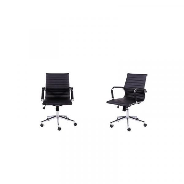 Conjunto com 2 Cadeiras de Escritório Esteirinha Charles Eames Pu Baixa Preta - Inovakasa