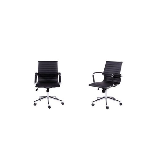 Conjunto com 2 Cadeiras de Escritório Esteirinha Charles Eames Pu Baixa Preta