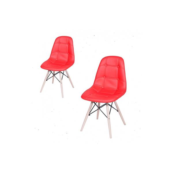 Conjunto com 2 Cadeiras Dkr Botonê Base Eiffel Madeira Vermelha - Inovakasa