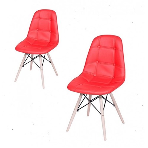 Conjunto com 2 Cadeiras Dkr Botonê Base Eiffel Madeira Vermelha