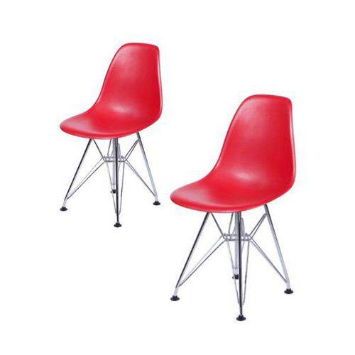 Conjunto com 2 Cadeiras Dkr Eames Polipropileno Base Eiffel Ferro Vermelha Inovakasa
