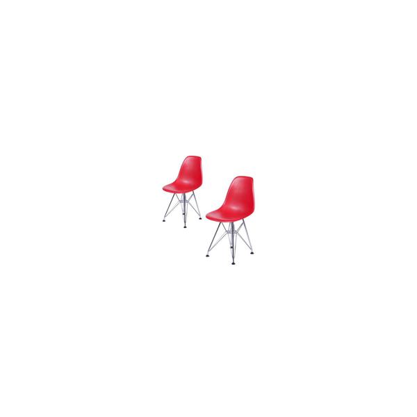 Conjunto com 2 Cadeiras Dkr Eames Polipropileno Base Eiffel Ferro Vermelha Inovakasa