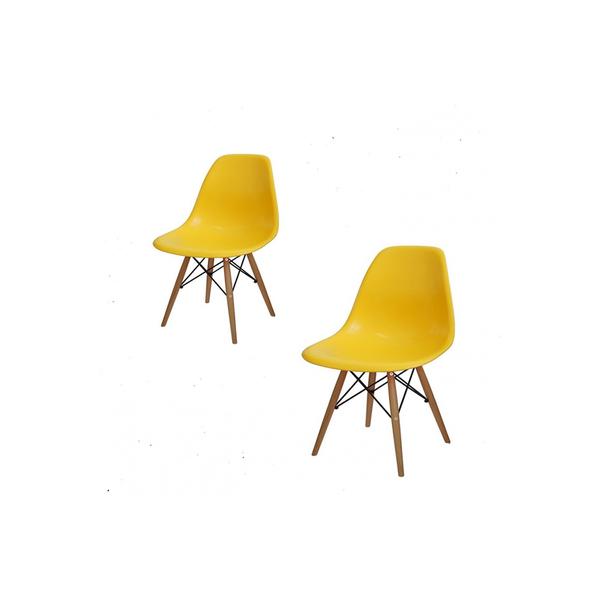 Conjunto com 2 Cadeiras Dkr Eames Polipropileno Base Eiffel Madeira Amarela - Inovakasa