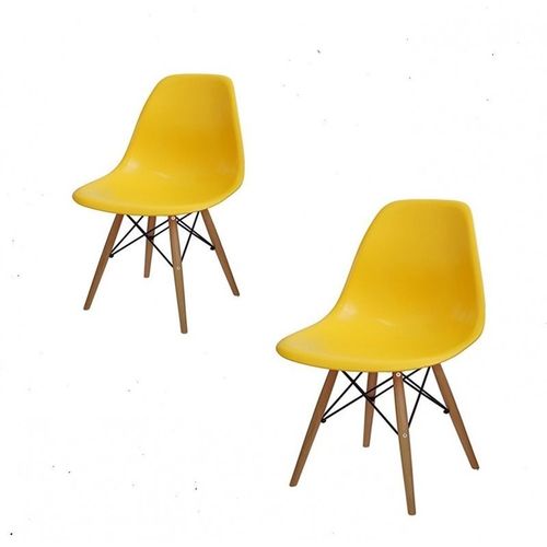 Conjunto com 2 Cadeiras Dkr Eames Polipropileno Base Eiffel Madeira Amarela