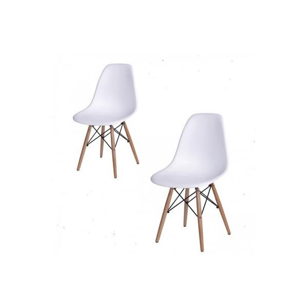 Conjunto com 2 Cadeiras Dkr Eames Polipropileno Base Eiffel Madeira Branca - Inovakasa