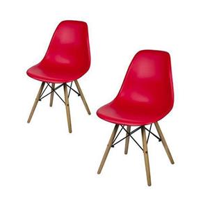 Conjunto com 2 Cadeiras Dkr Eames Polipropileno Base Eiffel Madeira Inovakasa - VERMELHO