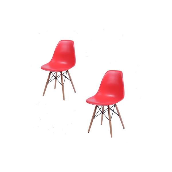 Conjunto com 2 Cadeiras Dkr Eames Polipropileno Base Eiffel Madeira Vermelha - Inovakasa
