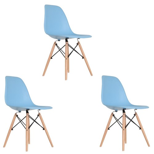 Conjunto com 3 Cadeiras Eames Azul