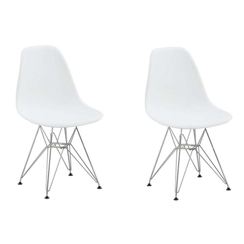 Conjunto com 2 Cadeiras Eames Eiffel Branco Base Metal