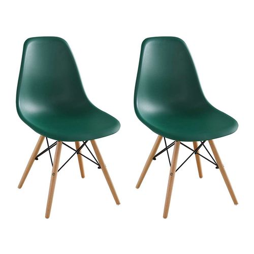 Conjunto com 2 Cadeiras Eames Eiffel Verde Escuro Base Madeira