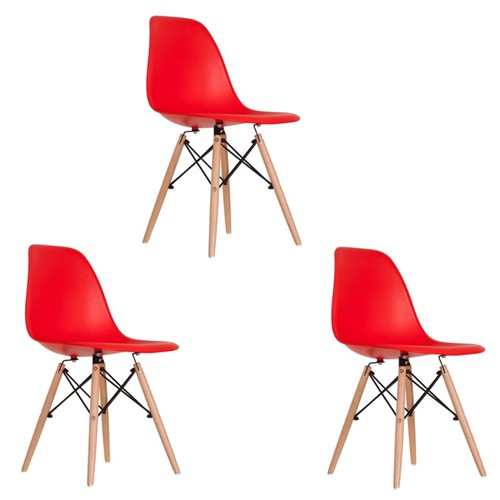 Conjunto com 3 Cadeiras Eames Vermelho - Tricae
