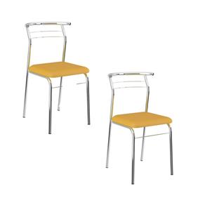 Conjunto com 2 Cadeiras em Napa Amarelo Ouro com Estrutura Cromada - Amarelo Claro
