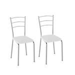 Conjunto com 2 Cadeiras Vinil Branco e Cromado