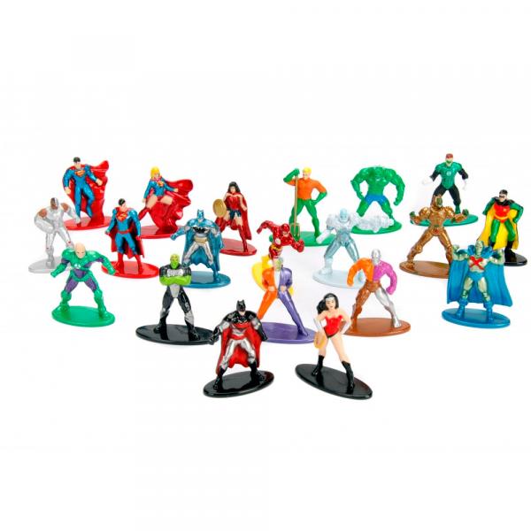 Conjunto de 20 Mini Figuras - 5 Cm - Nano Metal - Dc Comics - Heróis e Vilões - Dtc