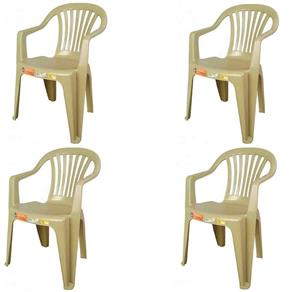Conjunto de 4 Cadeiras Plásticas Poltrona Bege - Antares - BEGE