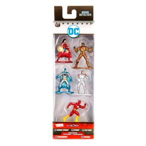 Conjunto de 5 Mini Figuras - 5 Cm - Nano Metal - DC Comics - Heróis e Vilões - Pack a - DTC