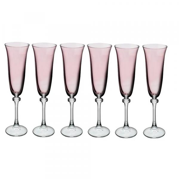 Conjunto de 6 Taças de Champagne em Vidro Rosa 190ml - Alexandra - Bohemia