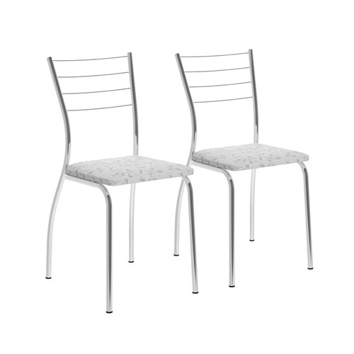 Conjunto de 2 Cadeiras 1700 Tecil Fantasia Branco Cromado Móveis Carraro