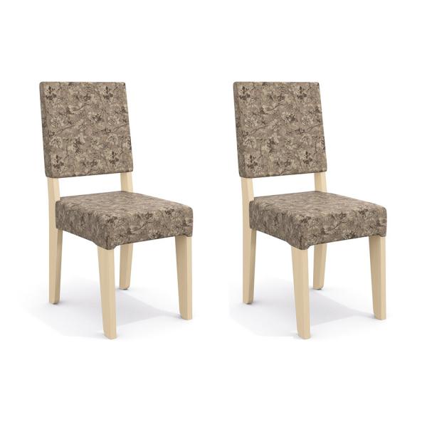 Conjunto de 2 Cadeiras Neha Linho Flores Marrom - Kappesberg