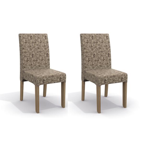 Conjunto de 2 Cadeiras Nimai Linho Flores Marrom - Kappesberg