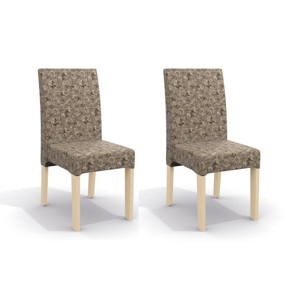 Conjunto de 2 Cadeiras Nitesh Linho Flores Marrom - Kappesberg