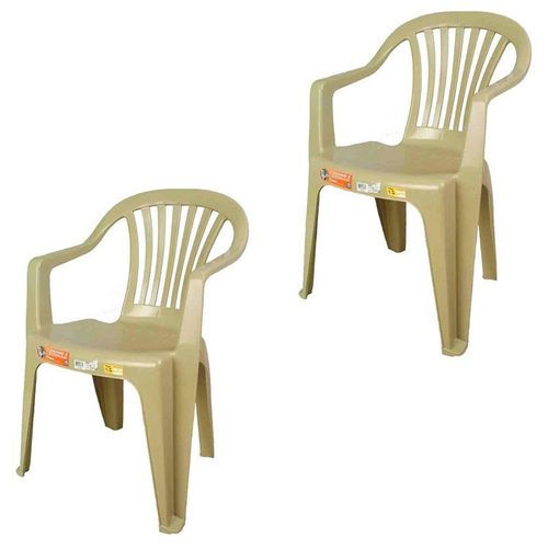 Conjunto de 2 Cadeiras Plásticas Poltrona Bege - Antares