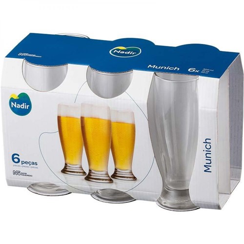 Conjunto de Copos Cerveja Munich 300ml 6 Peças Nadir Transparente