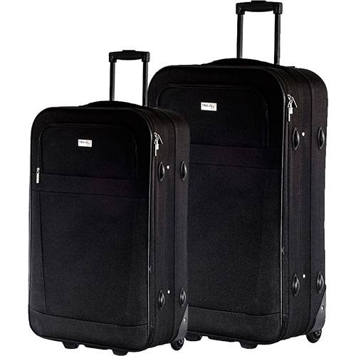 Conjunto de Malas 2 Peças (P e M) Preto em Poliéster Impermeável e Giro 360° - Travel Max