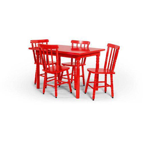 Conjunto de Mesa 110x80 Mônaco com 4 Cadeiras Assento Grande - Vermelho - Btb Móveis